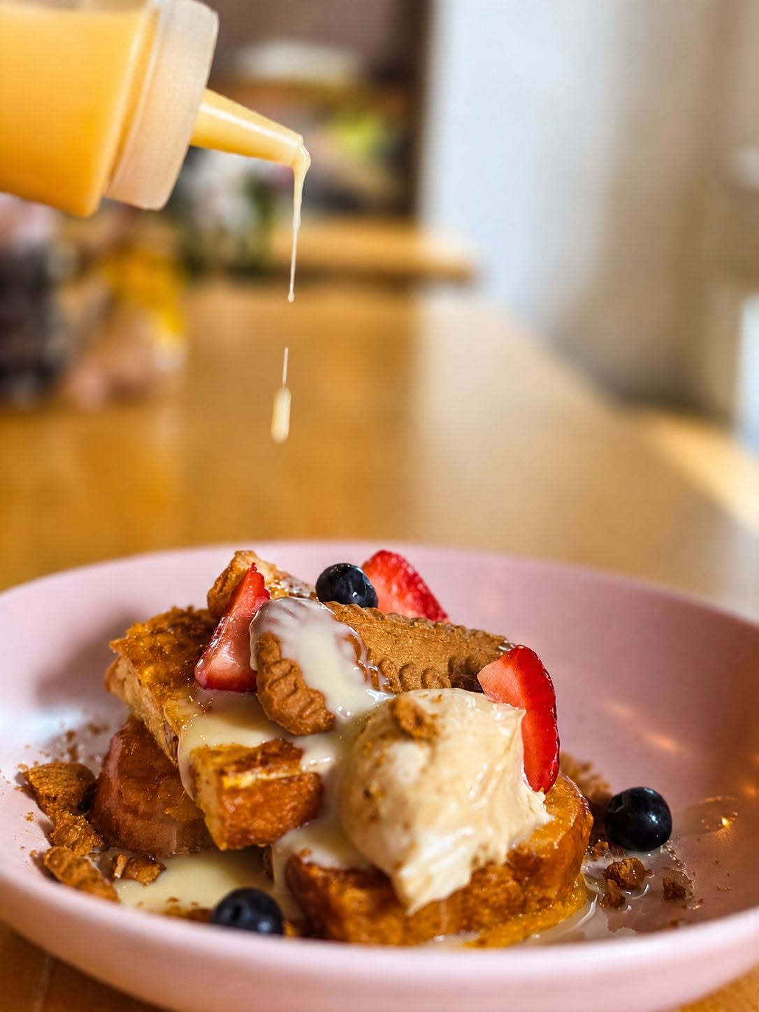 Brioche french toast with berries and biscoff cream